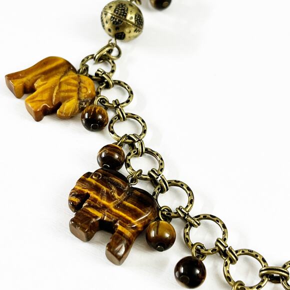 Coldwater Creek Tigers Eye Elephant Charm Necklace - Picture 4 of 9